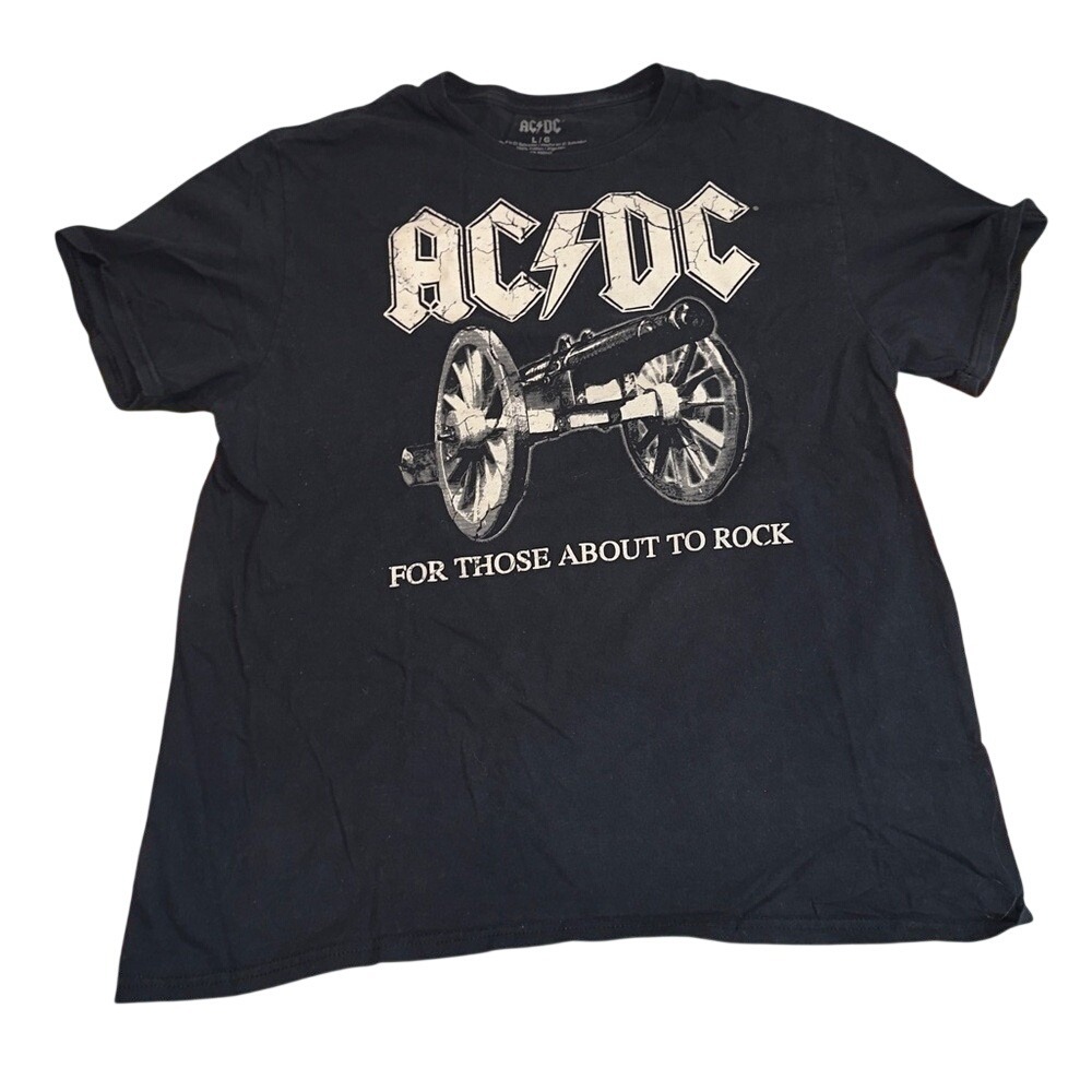 AC/DC‎ For Those About To Rock Cannon Graphic Tee Mens Large Black White T-Shirt